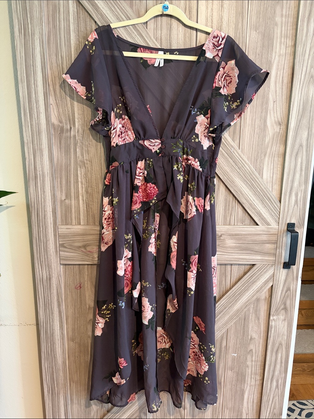 Live 4 Truth Floral Swim Coverup in Dark Brown with Pink Roses